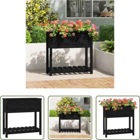 Fioriera da giardino - Fioriera con Mensola Nera 82,5x34,5x81cm Legno Massello di Pino