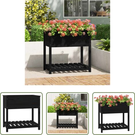 Fioriera da giardino - Fioriera con Mensola Nera 82,5x54x81 cm Legno Massello di Pino