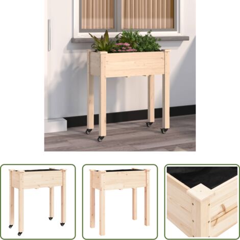 Fioriera da giardino - Fioriera con Ruote e Fodera 71x37x80 cm Legno Massello di Abete