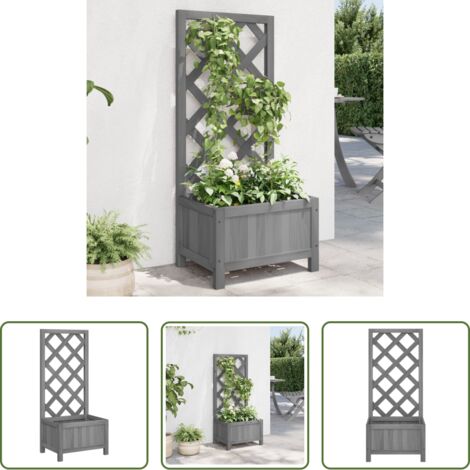 Fioriera da giardino - Fioriera con Traliccio Grigia in Legno Massello di Abete