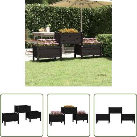 Fioriera da giardino -  Fioriera Nera 178,5x44x75 cm in Legno Massello di Pino