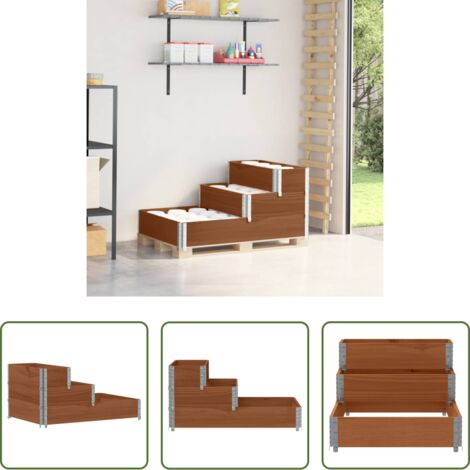 Fioriera da giardino - Fioriera Rialzata a 3 Livelli Marrone 120x80 cm Legno di Pino