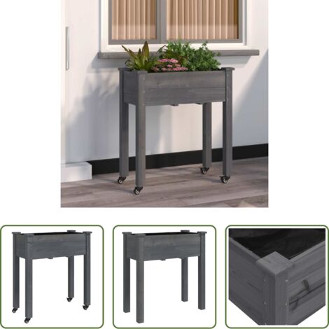 Fioriera da giardino - Fioriera Ruote e Fodera Grigia 71x37x80cm Legno Massello Abete