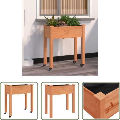 Fioriera da giardino - Fioriera Ruote e Fodera Marrone 71x37x80cm Legno Massello Abete