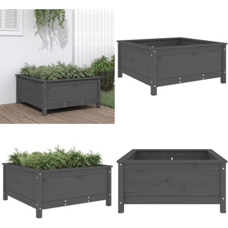 Fioriera da Giardino Grigia 82,5x82,5x39cm Legno Massello Pino - Fioriera in legno - Fioriera da esterno