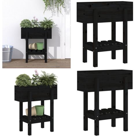 Fioriera da Giardino Nera 62x30x69 cm Legno Massello di Pino - Fioriera in legno - Fioriera da esterno