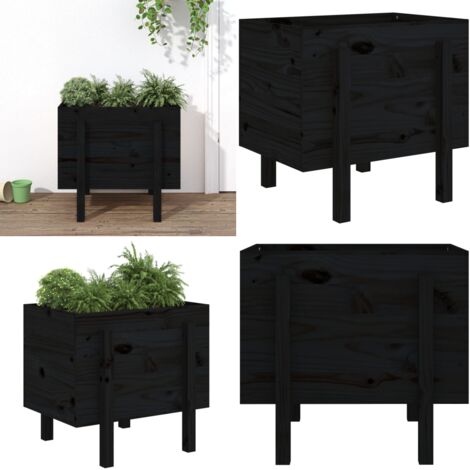 Fioriera da Giardino Nera 62x50x57 cm in Legno Massello di Pino - Fioriera in legno - Fioriera da esterno