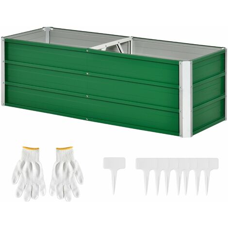 Fioriera da Giardino Senza Fondo con 2 Aree di Coltivazione 125x47x40 cm in Acciaio Verde