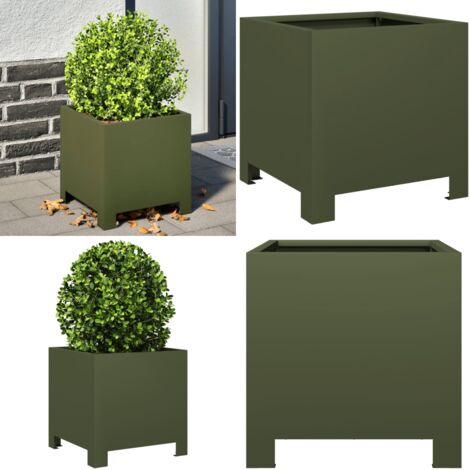 Fioriera da Giardino Verde Oliva 30x30x30 cm in Acciaio - Fioriera in acciaio - Fioriera verde oliva