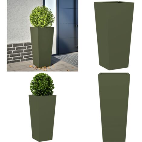 Fioriera da Giardino Verde Oliva 35x35x75 cm in Acciaio - Fioriera in acciaio - Fioriera verde oliva