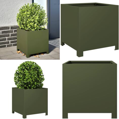 Fioriera da Giardino Verde Oliva 40x40x40 cm in Acciaio - Fioriera in acciaio - Fioriera verde oliva