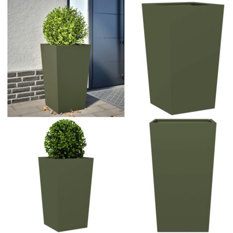 Fioriera da Giardino Verde Oliva 45x45x75 cm in Acciaio - Fioriera in acciaio - Fioriera verde oliva