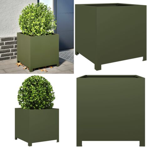 Fioriera da Giardino Verde Oliva 50x50x50 cm in Acciaio - Fioriera in acciaio - Fioriera verde oliva