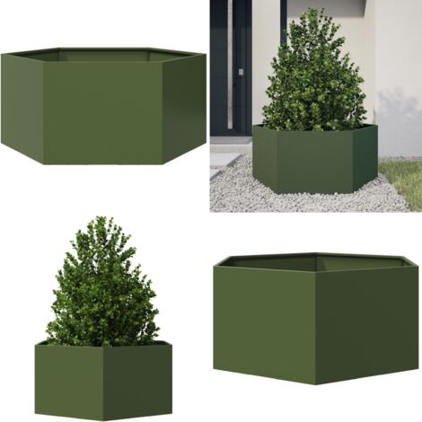 Fioriera da Giardino Verde Oliva Esagono 104x90x45 cm Acciaio - Fioriera in acciaio - Fioriera verde oliva