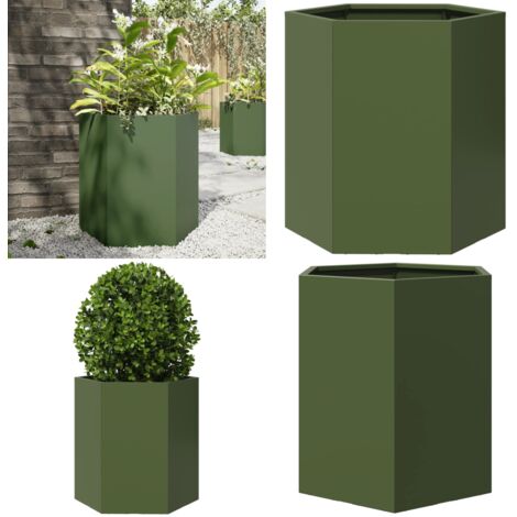 Fioriera da Giardino Verde Oliva Esagono 46x40x45 cm Acciaio - Fioriera in acciaio - Fioriera verde oliva