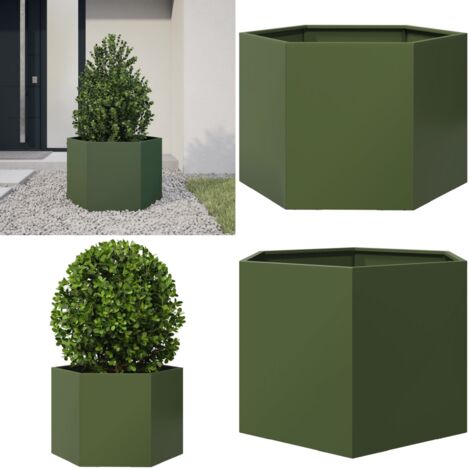 Fioriera da Giardino Verde Oliva Esagono 69x60x45 cm in Acciaio - Fioriera in acciaio - Fioriera verde oliva