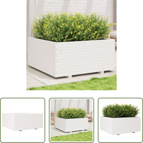 Fioriera da patio -  Fioriera da Giardino Bianca 100x100x49,5 Legno Massello di Pino