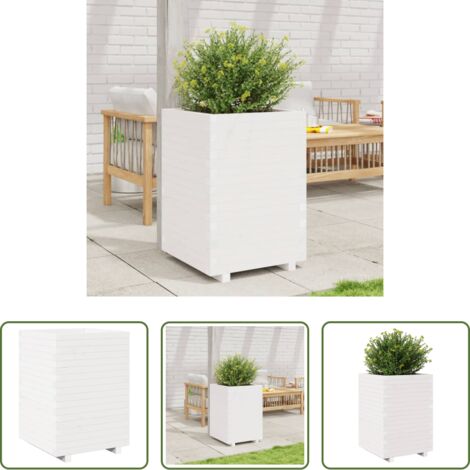 Fioriera da patio -  Fioriera da Giardino Bianca 50x50x72,5cm Legno Massello di Pino
