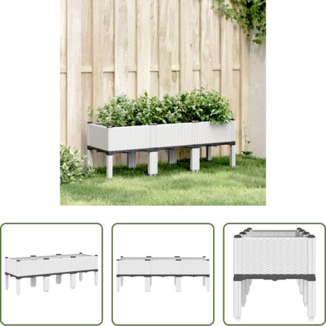 Fioriera da patio -  Fioriera da Giardino con Gambe Bianco 120x40x42 cm in PP
