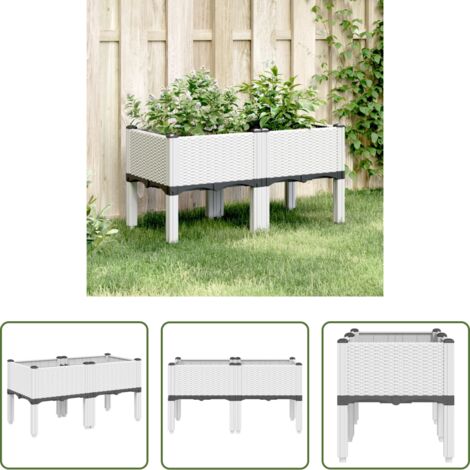 Fioriera da patio -  Fioriera da Giardino con Gambe Bianco 80x40x42 cm in PP