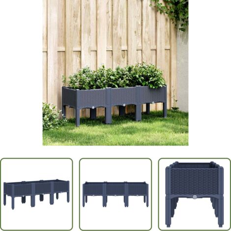 Fioriera da patio -  Fioriera da Giardino con Gambe Grigio Blu 120x40x42 cm in PP