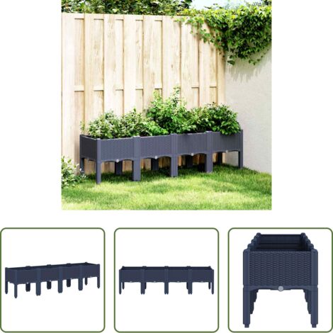 Fioriera da patio -  Fioriera da Giardino con Gambe Grigio Blu 160x40x42 cm in PP