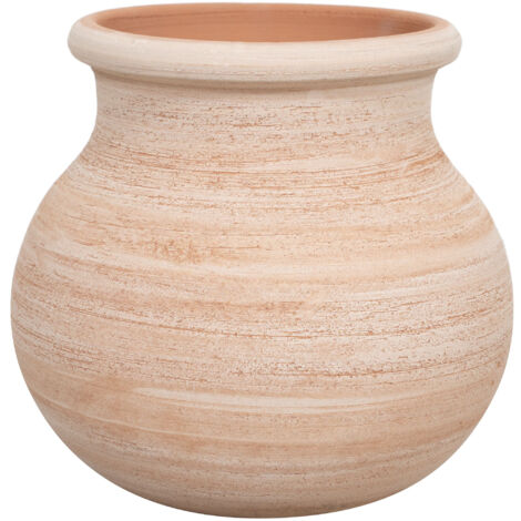 Fioriera decorativa Vaso in terracotta rotondo da giardino Vaso da esterno 32X30 cm Fatto a mano Made Italy Fioriera da balcone