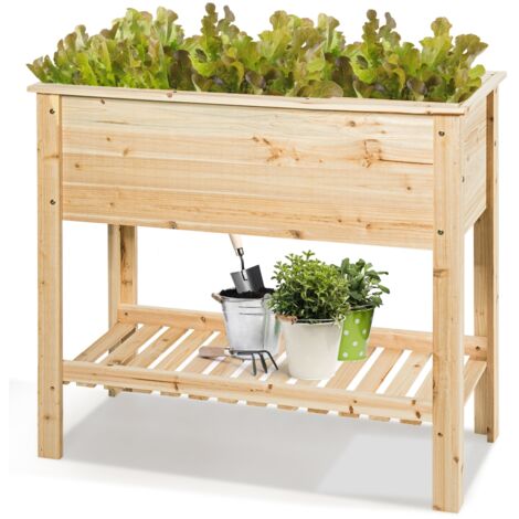 Fioriera di legno da giardino con mensola per piante verdure e fiori, Vaso da fiori rialzato 92x41x81cm Naturale