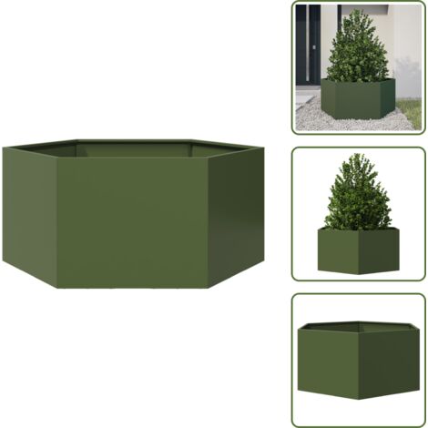 Fioriera esagonale - vidaXL Fioriera da Giardino Verde Oliva Esagono 104x90x45 cm Acciaio - Contenitore per piante
