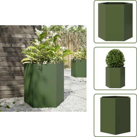 Fioriera esagonale - vidaXL Fioriera da Giardino Verde Oliva Esagono 46x40x45 cm Acciaio - Fioriera per piante