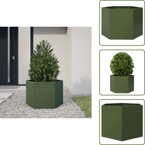 Fioriera esagono - vidaXL Fioriera da Giardino Verde Oliva Esagono 69x60x45 cm in Acciaio - Fioriera per piante