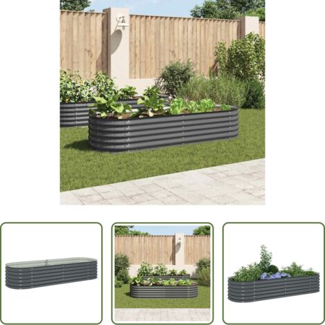 Fioriera esterna -  Letto Rialzato Giardino 240x80x44 cm in Acciaio Zincato Grigio