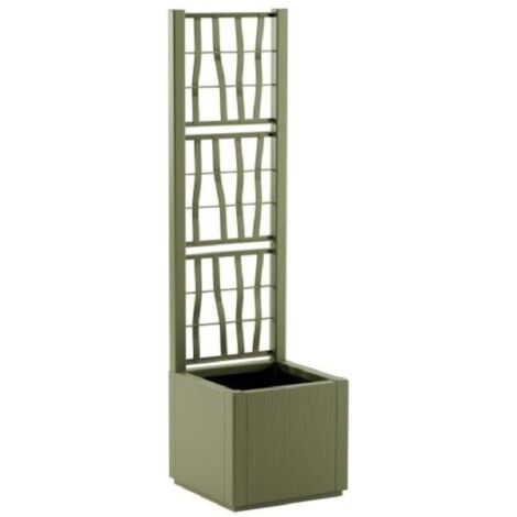 Fioriera Ethica Stefanplast Quadrata Verde Oliva con Rete Arrampicante e Spalliera, Modulare, 36x36x140 cm, Ideale per Esterni