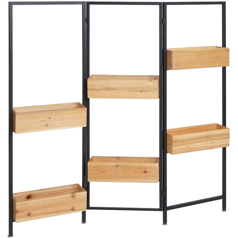 Séparation de pièce avec bac à plantes HWC-L32 - bac à fleurs Séparateur de pièce - bois-acier 116x118cm - Structure noire - tei