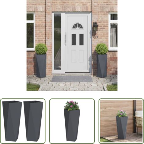 Fioriera -  Fioriera 2 pcs Antracite 30 x 30 x 75 cm Acciaio