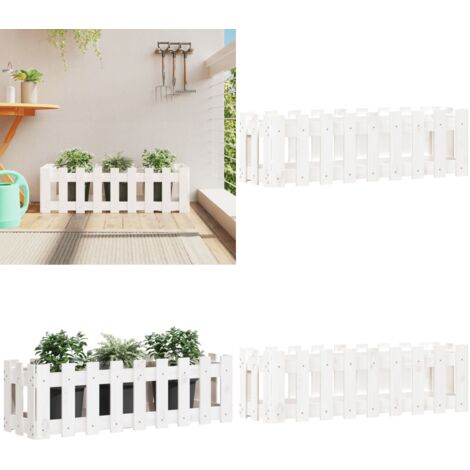 Fioriera Giardino a Recinzione Bianca 100x30x30cm Massello Pino - Fioriera in legno - Fioriera a recinzione