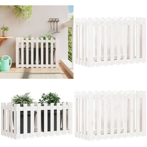 Fioriera Giardino a Recinzione Bianca 100x50x70cm Massello Pino - Fioriera in legno - Fioriera rialzata