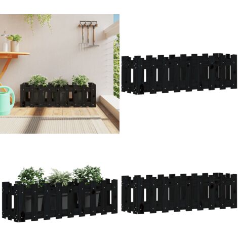 Fioriera Giardino a Recinzione Nera 100x30x30cm Massello Pino - Fioriera in legno - Fioriera a recinzione