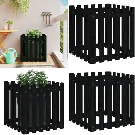 Fioriera Giardino a Recinzione Nera 60x60x60 cm Massello Pino - Fioriera in legno - Fioriera nera