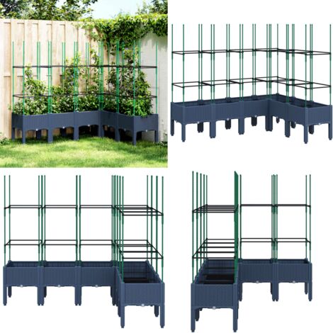 Fioriera Giardino con Graticcio Grigio Blu 160x120x142,5 cm PP - Fioriera con graticcio - Fioriera per piante rampicanti