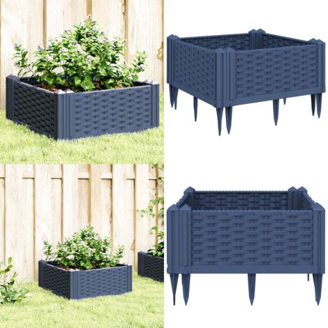 Fioriera Giardino con Picchetti Grigio Blu 42,5x42,5x28,5 cm PP - Orto da esterno - Piante da giardino