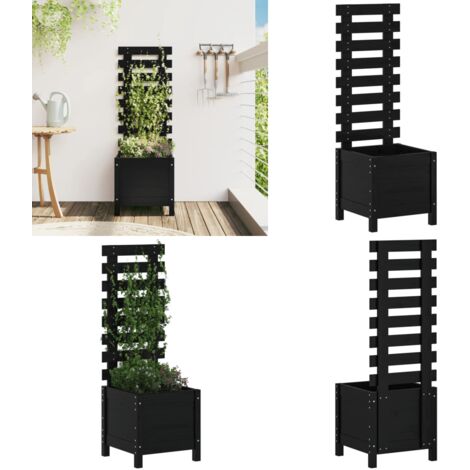 Fioriera Giardino con Rastrelliera Nera 39x39,5x114cm Pino - Fioriera in legno - Fioriera con rastrelliera