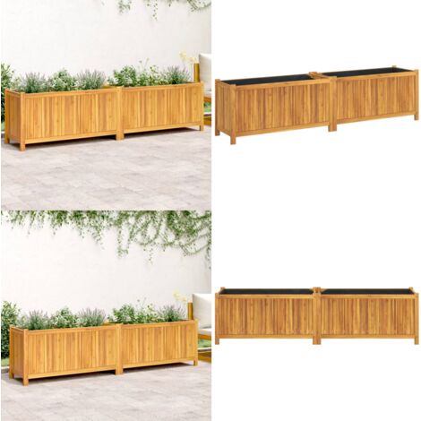Fioriera Giardino con Rivestimento 199x38,5x50 Massello Acacia - Fioriera in legno - Fioriera in acacia