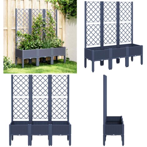 Fioriera Giardino con Traliccio Grigio Blu 120x40x142 cm PP - Fioriera con traliccio - Fioriera da patio