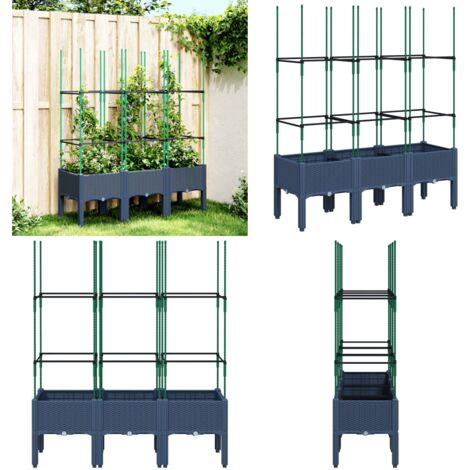 Fioriera Giardino con Traliccio Grigio Blu 120x40x142,5 cm PP - Fioriera con traliccio - Fioriera per piante rampicanti