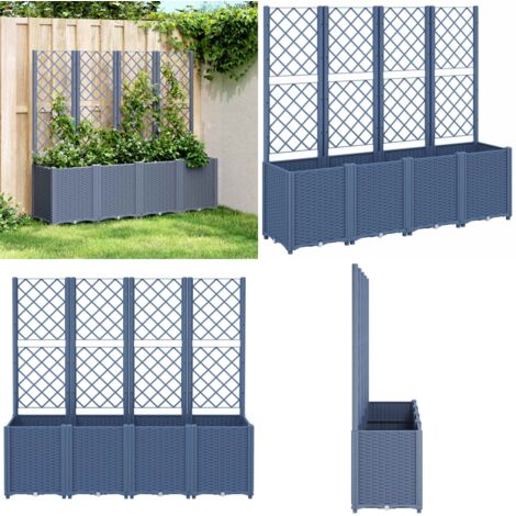 Fioriera Giardino con Traliccio Grigio Blu 160x40x140 cm PP - Fioriera con traliccio - Fioriera per piante rampicanti