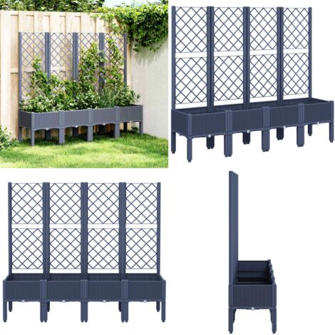 Fioriera Giardino con Traliccio Grigio Blu 160x40x142 cm PP - Fioriera con traliccio - Fioriera per piante rampicanti