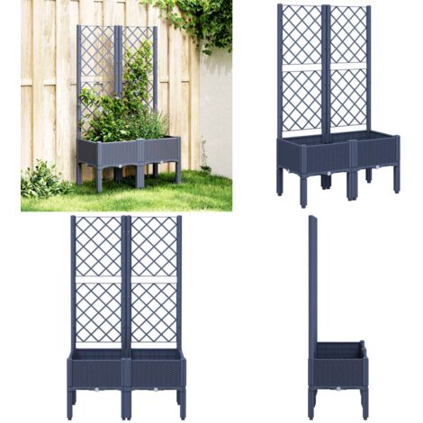 Fioriera Giardino con Traliccio Grigio Blu 80x40x142 cm PP - Fioriera con traliccio - Fioriera per piante rampicanti