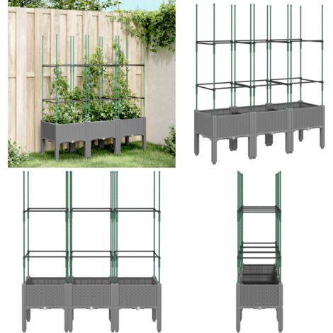 Fioriera Giardino con Traliccio Grigio Chiaro 120x40x142,5cm PP - Fioriera con traliccio - Fioriera da patio