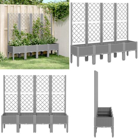 Fioriera Giardino con Traliccio Grigio Chiaro 160x40x142 cm PP - Fioriera con traliccio - Fioriera da patio